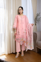 Premium 3-Piece Embroidered Cotton Suit – Soft Fabric with Boring Work | Naqshé
