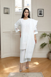 Premium 3-Piece Embroidered Cotton Suit – Soft Fabric with Boring Work | Naqshé