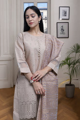 Premium 3-Piece Embroidered Cotton Suit – Soft Fabric with Boring Work | Naqshé