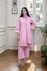 Premium 3-Piece Embroidered Cotton Suit – Soft Fabric with Boring Work | Naqshé