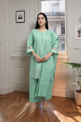 Premium 3-Piece Embroidered Cotton Suit – Soft Fabric with Boring Work | Naqshé