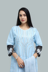 Premium 3-Piece Embroidered Cotton Suit – Soft Fabric with Boring Work | Naqshé