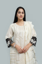 Premium 3-Piece Embroidered Cotton Suit – Soft Fabric with Boring Work | Naqshé