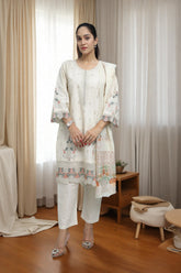 Premium 3-Piece Embroidered Cotton Suit – Soft Fabric with Boring Work | Naqshé