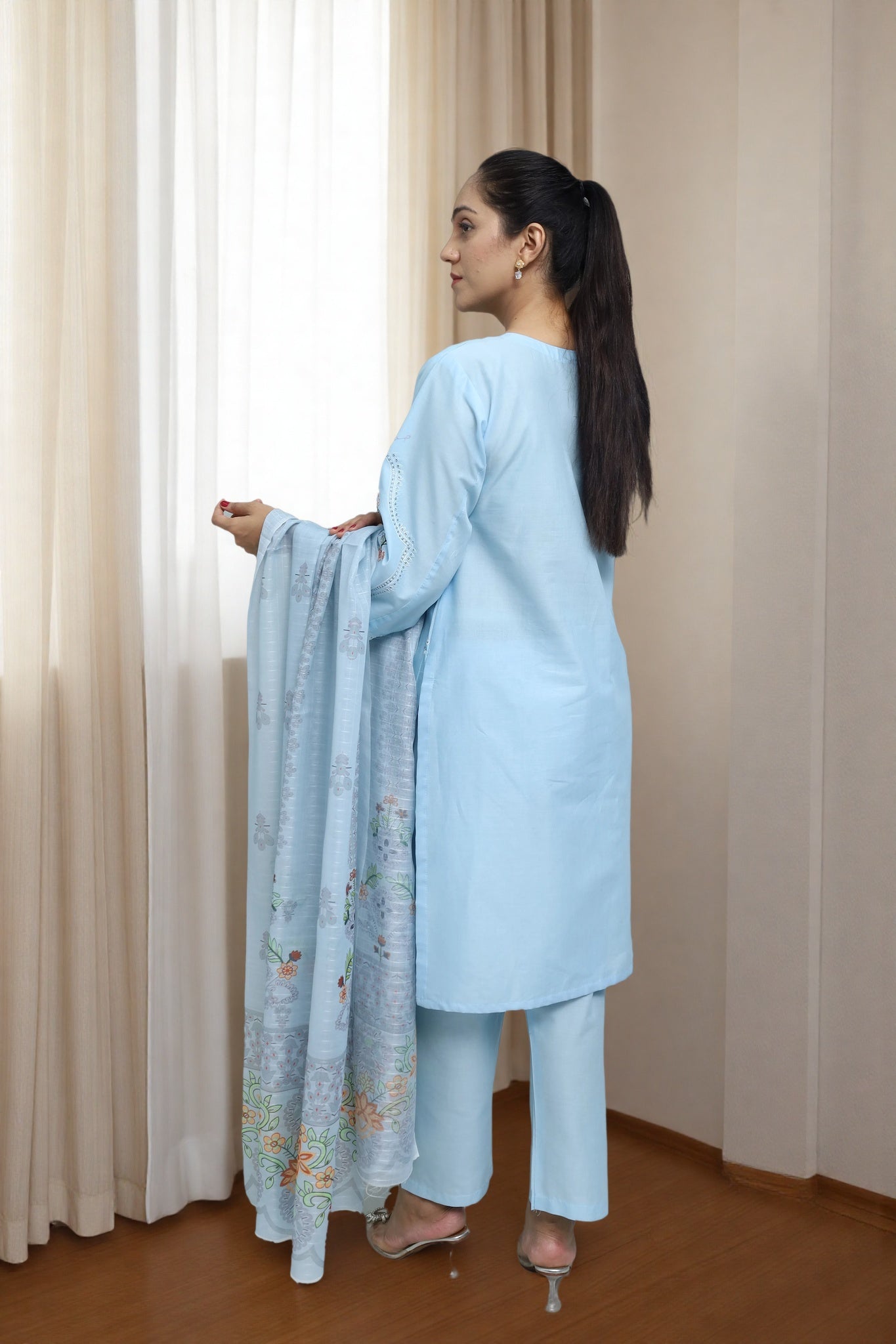 Premium 3-Piece Embroidered Cotton Suit – Soft Fabric with Boring Work | Naqshé