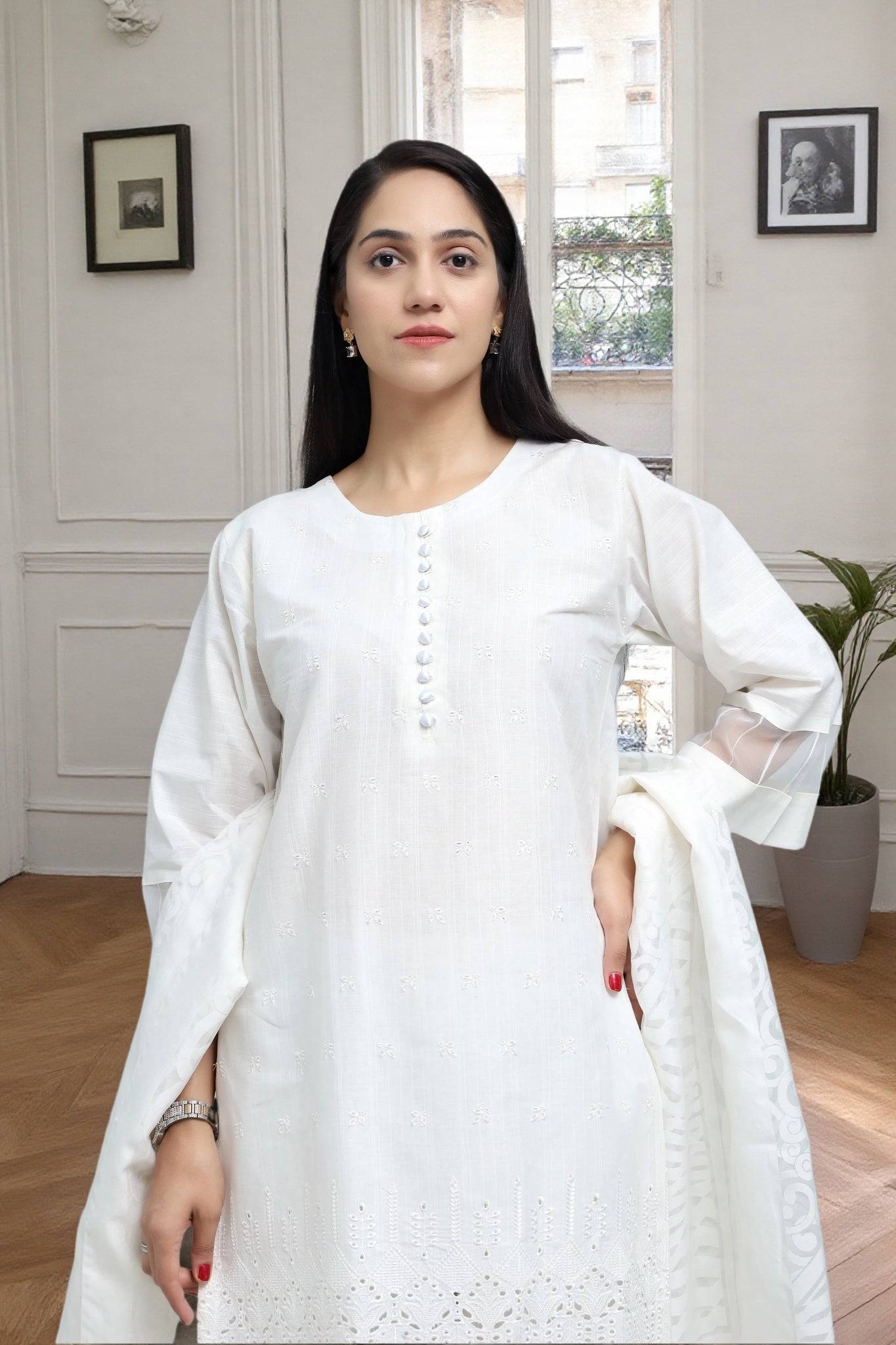 Premium 3-Piece Embroidered Cotton Suit – Soft Fabric with Boring Work | Naqshé