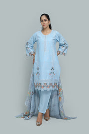 Premium 3-Piece Embroidered Cotton Suit – Soft Fabric with Boring Work | Naqshé