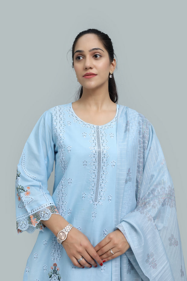 Premium 3-Piece Embroidered Cotton Suit – Soft Fabric with Boring Work | Naqshé