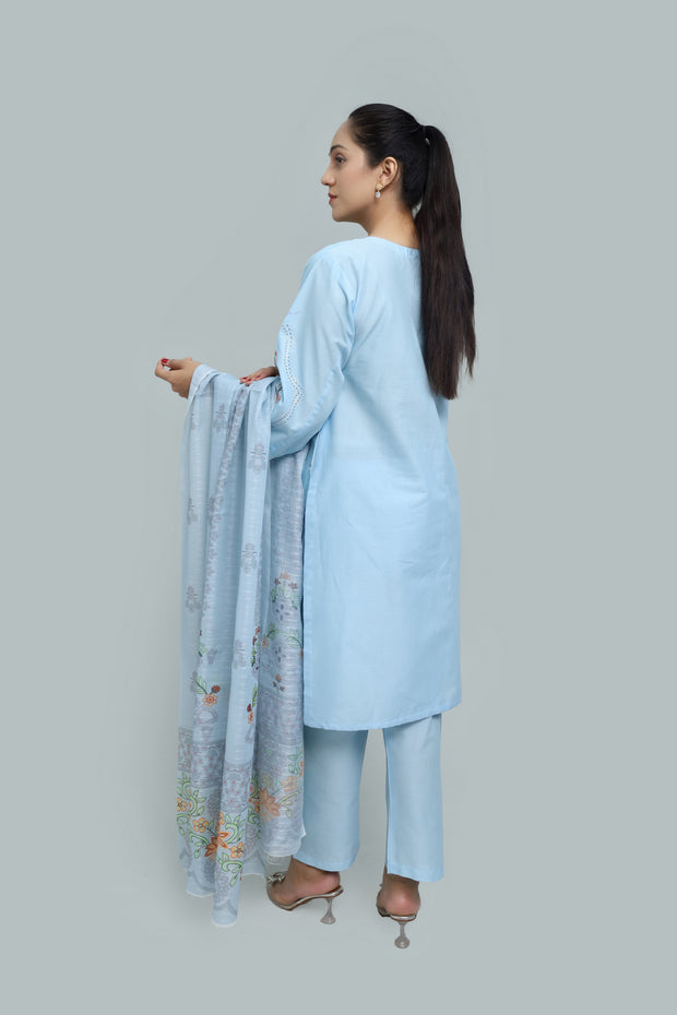 Premium 3-Piece Embroidered Cotton Suit – Soft Fabric with Boring Work | Naqshé