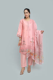 Premium 3-Piece Embroidered Cotton Suit – Soft Fabric with Boring Work | Naqshé