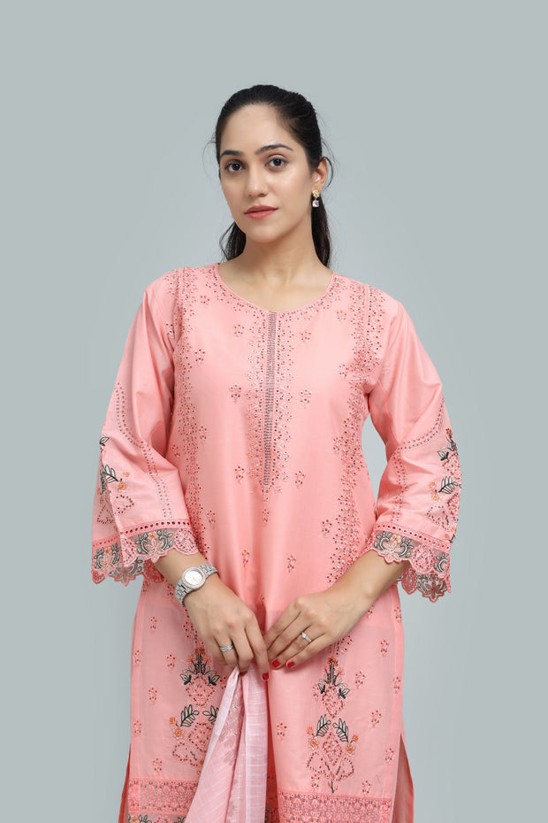 Premium 3-Piece Embroidered Cotton Suit – Soft Fabric with Boring Work | Naqshé