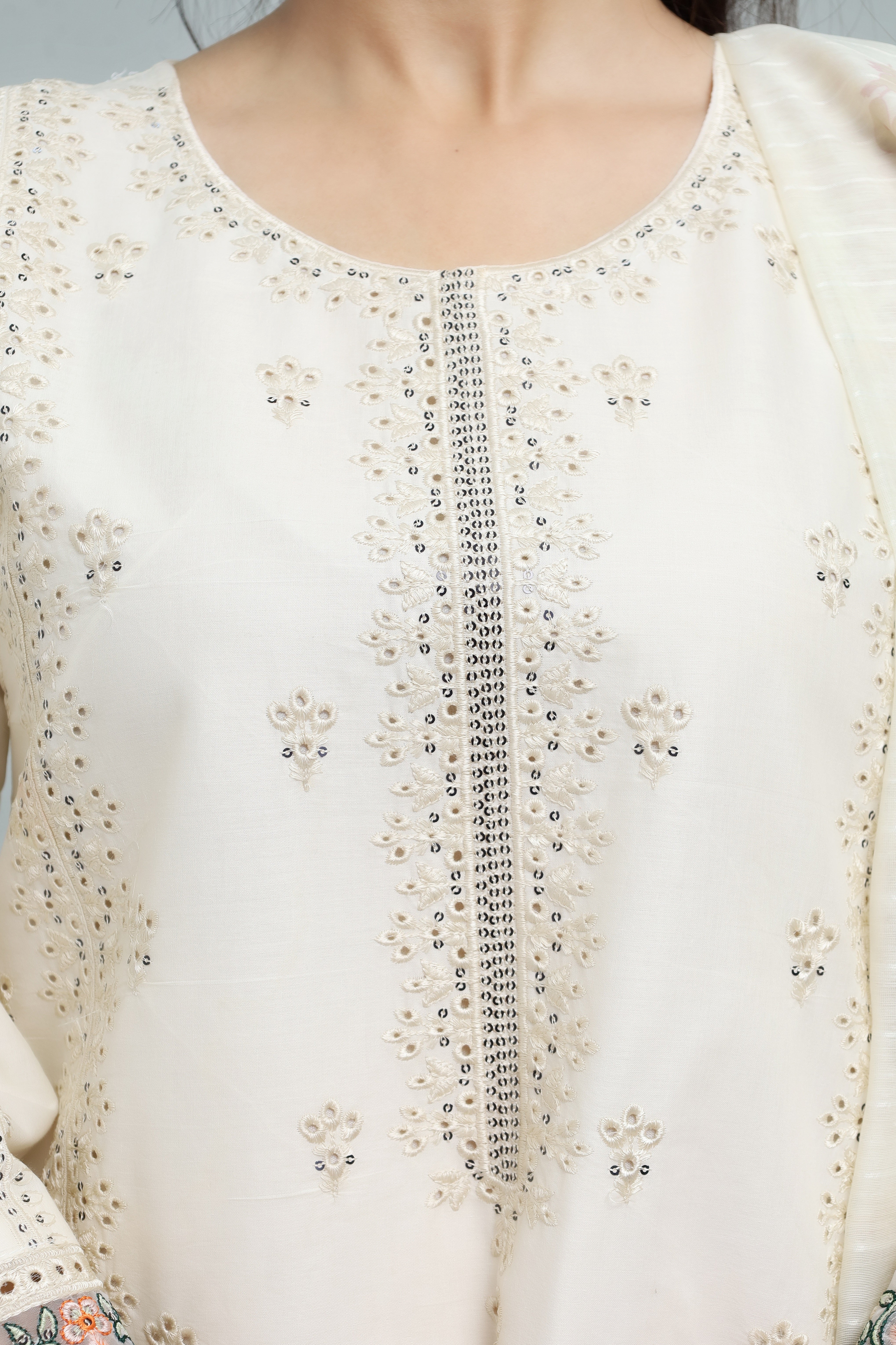 Premium 3-Piece Embroidered Cotton Suit – Soft Fabric with Boring Work | Naqshé