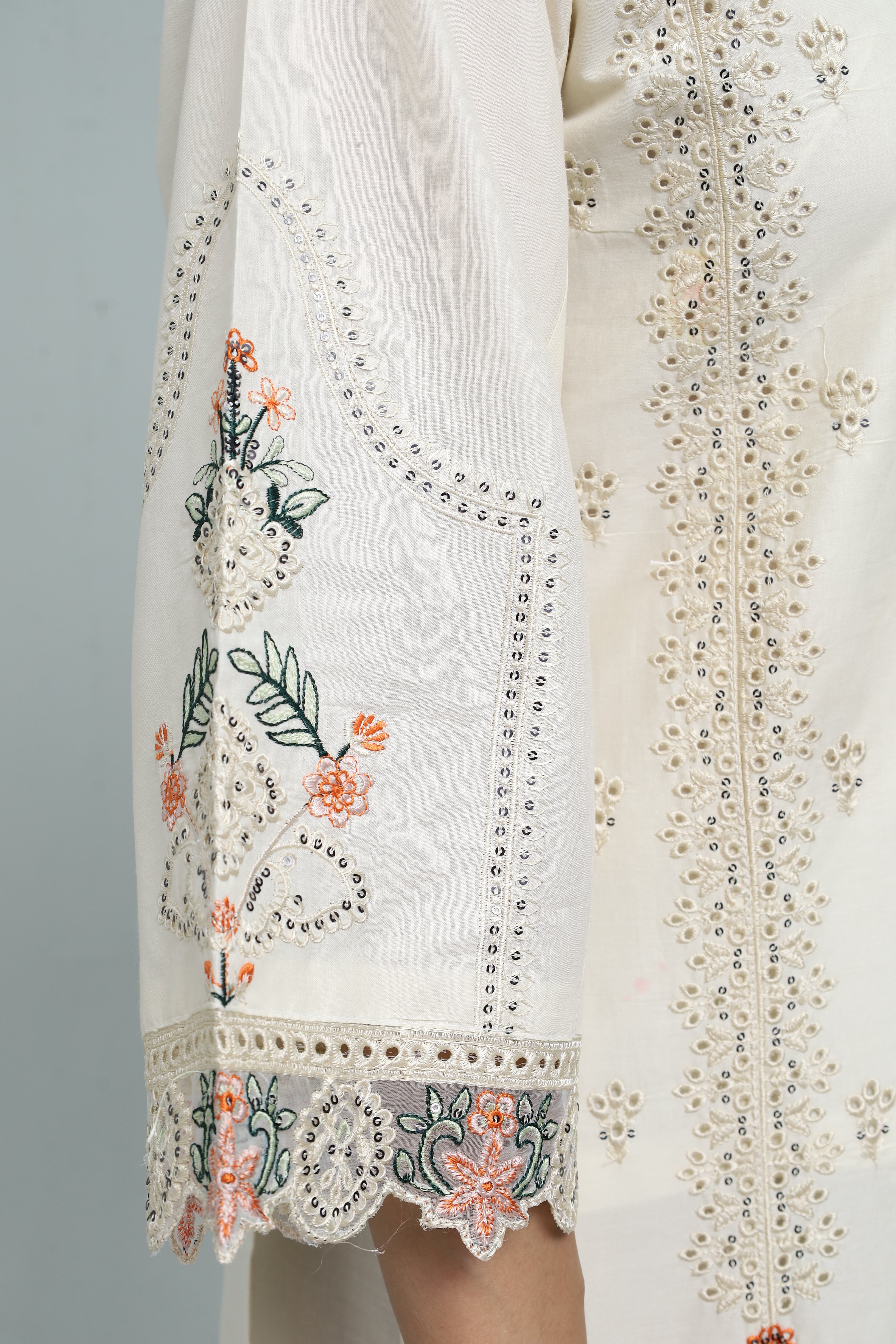 Premium 3-Piece Embroidered Cotton Suit – Soft Fabric with Boring Work | Naqshé