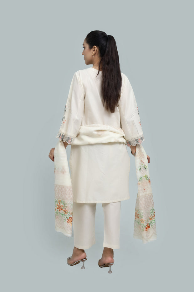Premium 3-Piece Embroidered Cotton Suit – Soft Fabric with Boring Work | Naqshé