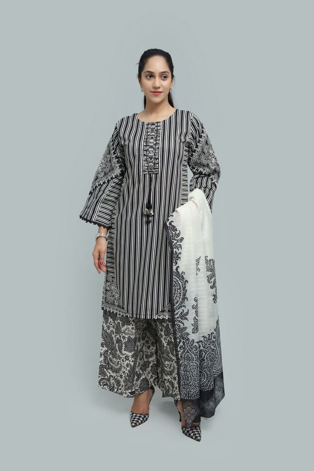 Premium 3-Piece Embroidered Cotton Suit – Soft Fabric with Boring Work | Naqshé