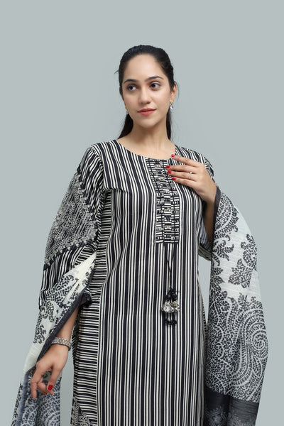 Premium 3-Piece Embroidered Cotton Suit – Soft Fabric with Boring Work | Naqshé