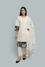 Premium 3-Piece Embroidered Cotton Suit – Soft Fabric with Boring Work | Naqshé