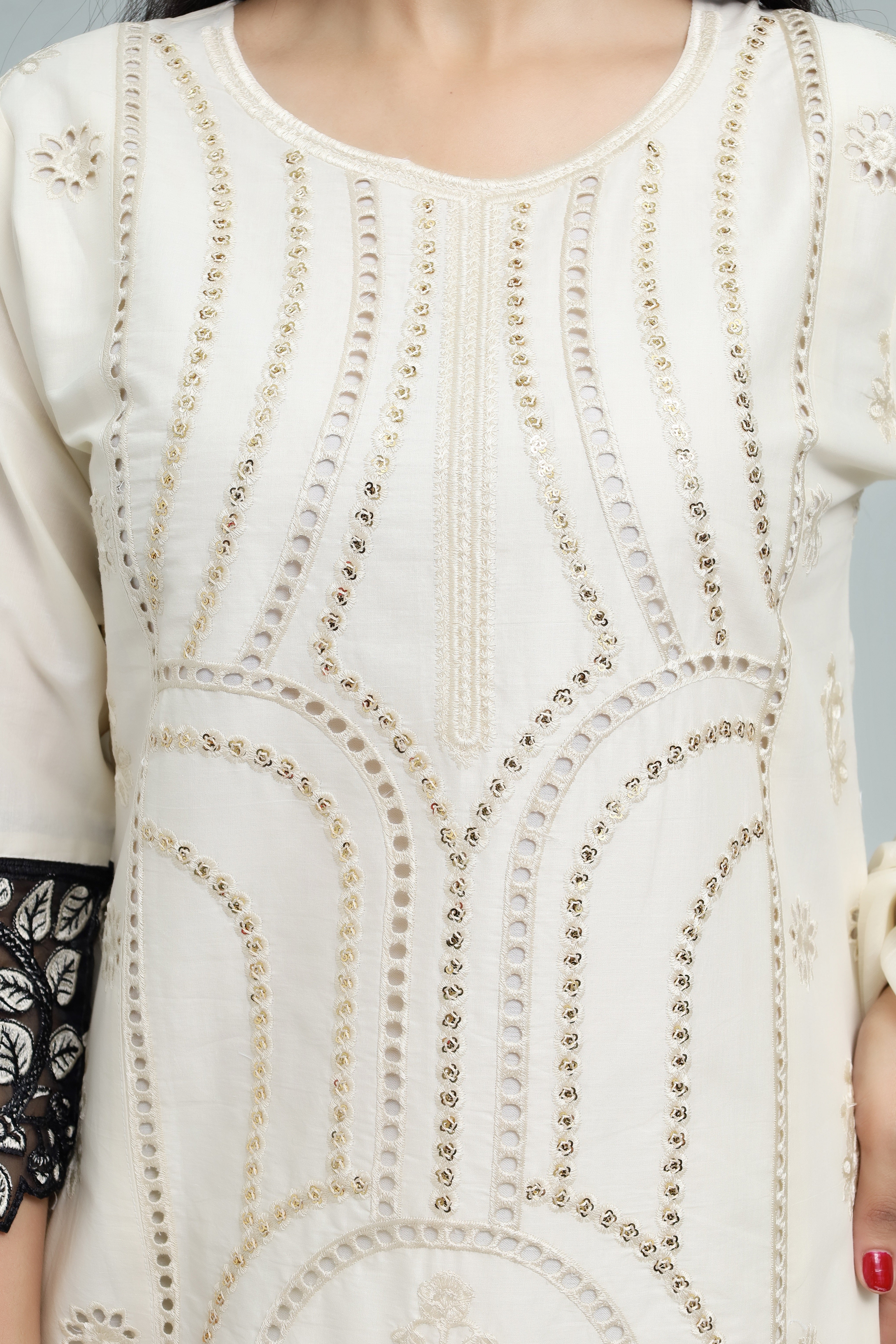 Premium 3-Piece Embroidered Cotton Suit – Soft Fabric with Boring Work | Naqshé