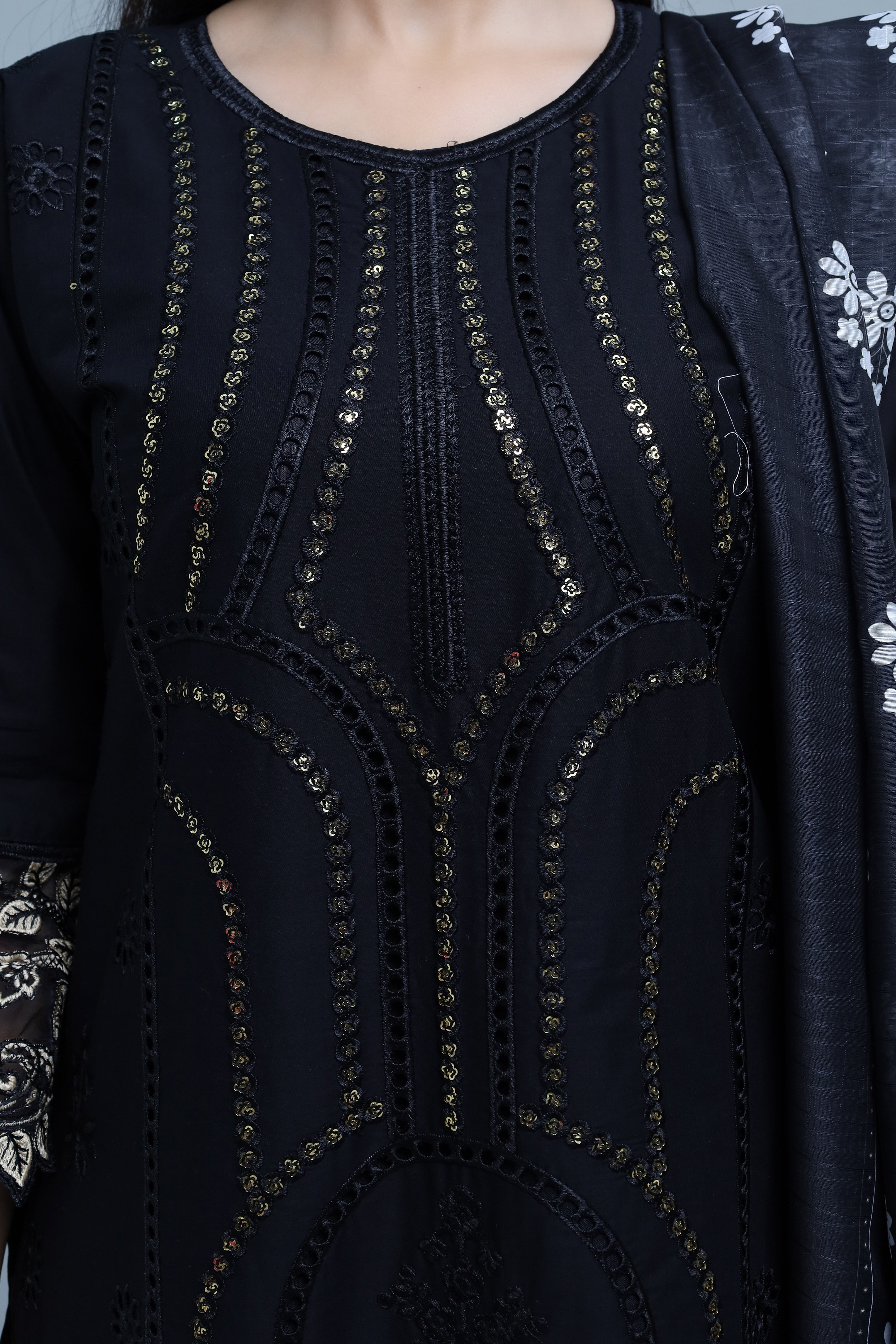 Premium 3-Piece Embroidered Cotton Suit – Soft Fabric with Boring Work | Naqshé