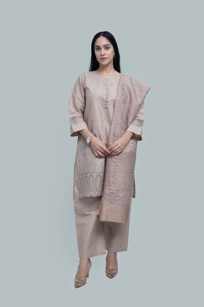 Premium 3-Piece Embroidered Cotton Suit – Soft Fabric with Boring Work | Naqshé