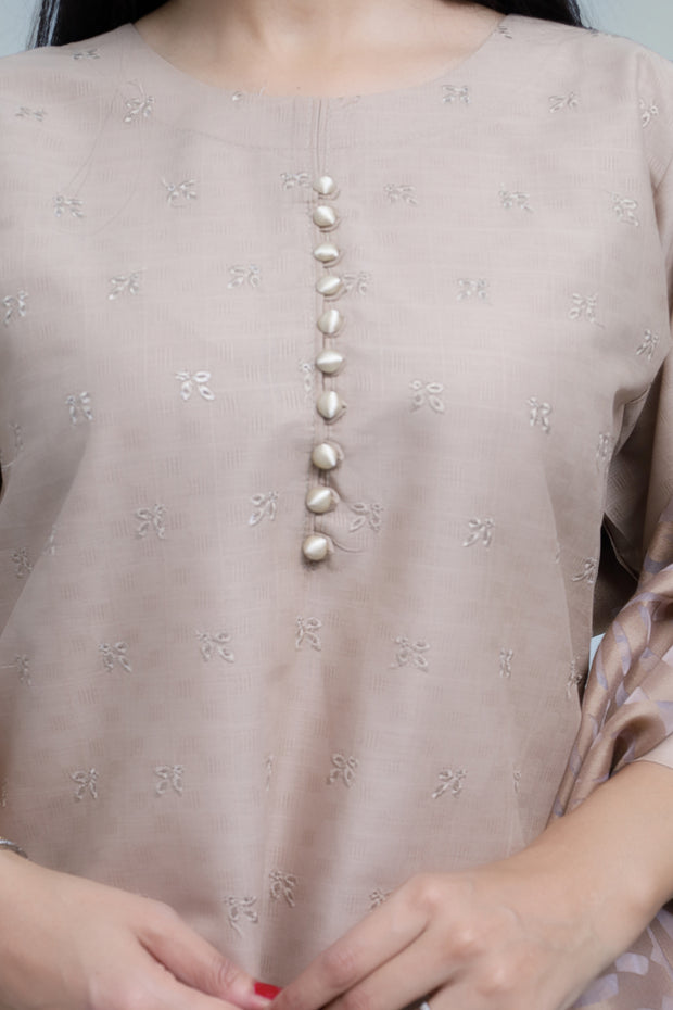 Premium 3-Piece Embroidered Cotton Suit – Soft Fabric with Boring Work | Naqshé