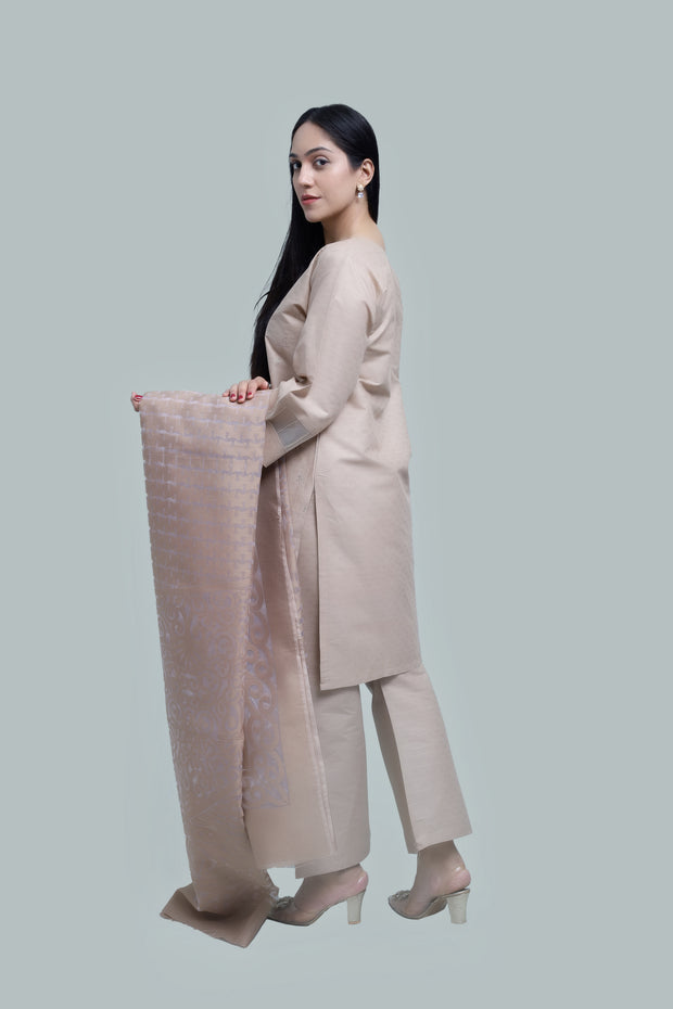 Premium 3-Piece Embroidered Cotton Suit – Soft Fabric with Boring Work | Naqshé