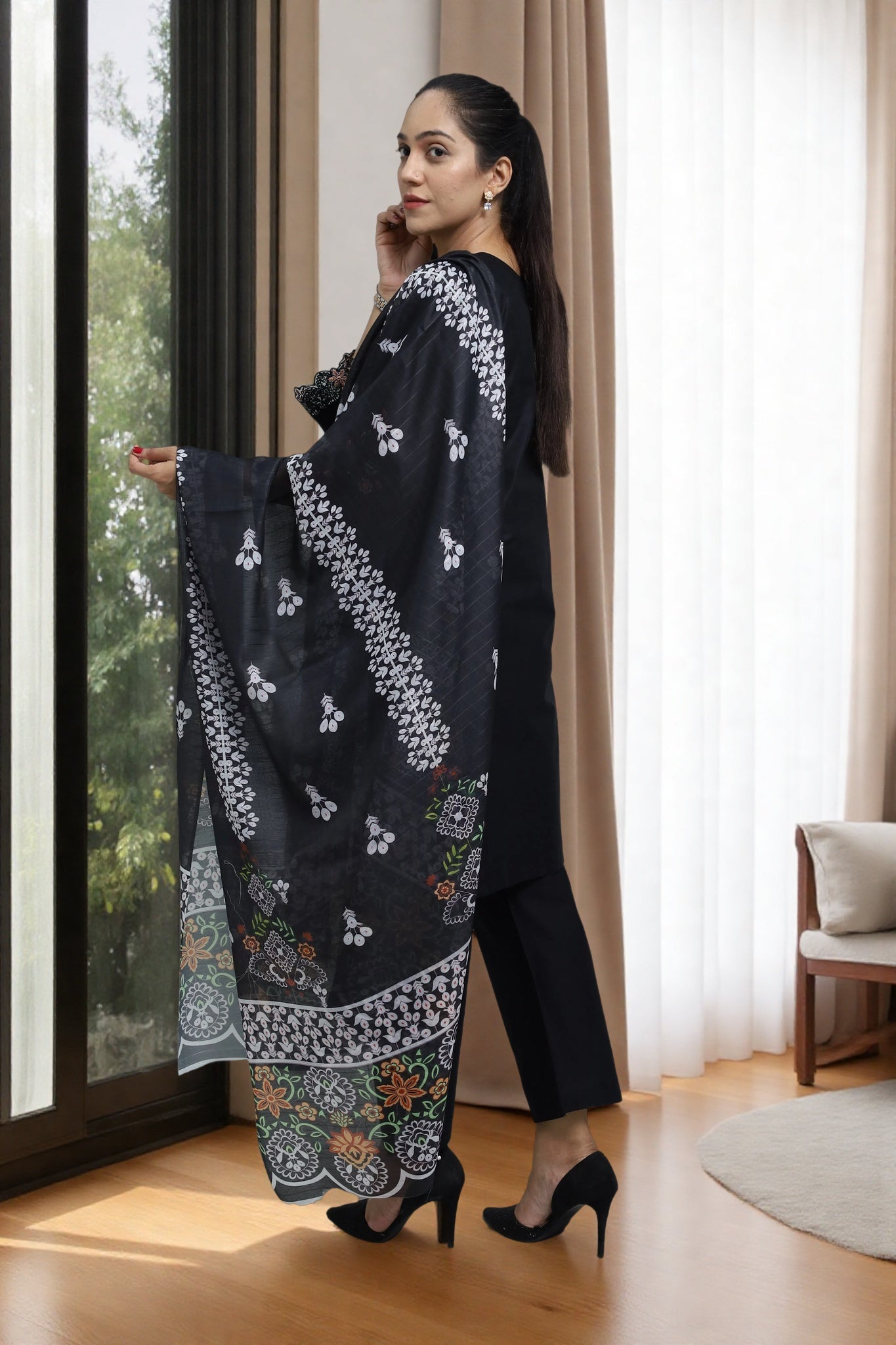 Premium 3-Piece Embroidered Cotton Suit – Soft Fabric with Boring Work | Naqshé